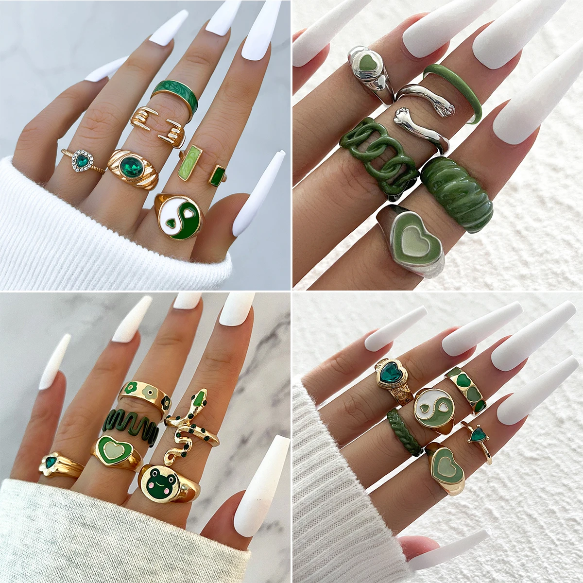 Vintage 6Pcs Green Tai Chi Embrace Hands Rings Set for Women Fashion Y2k Heart Frog Snake Anillos Teenager Kpop Jewelry Gift
Vintage 6Pcs Green Tai Chi Embrace Hands Rings Set for Women Fashion Y2k Heart Frog Snake Anillos Teenager Kpop Jewelry Gift