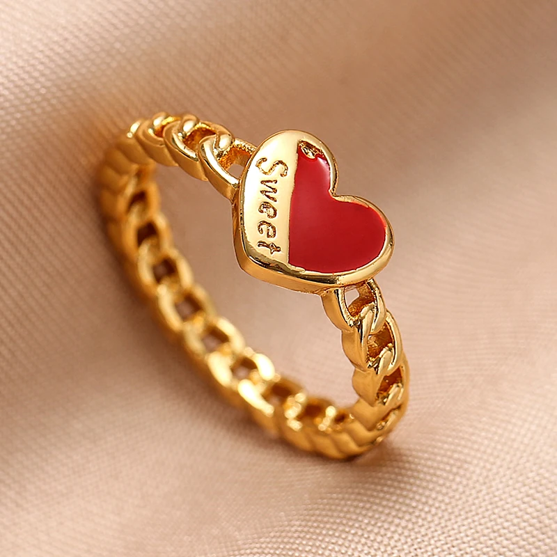 Sweet Heart Shape Enamel Finger Rings Copper Letter Design Ring For Women Fashion Party Hot Sale Jewelry Gifts
Sweet Heart Shape Enamel Finger Rings Copper Letter Design Ring For Women Fashion Party Hot Sale Jewelry Gifts