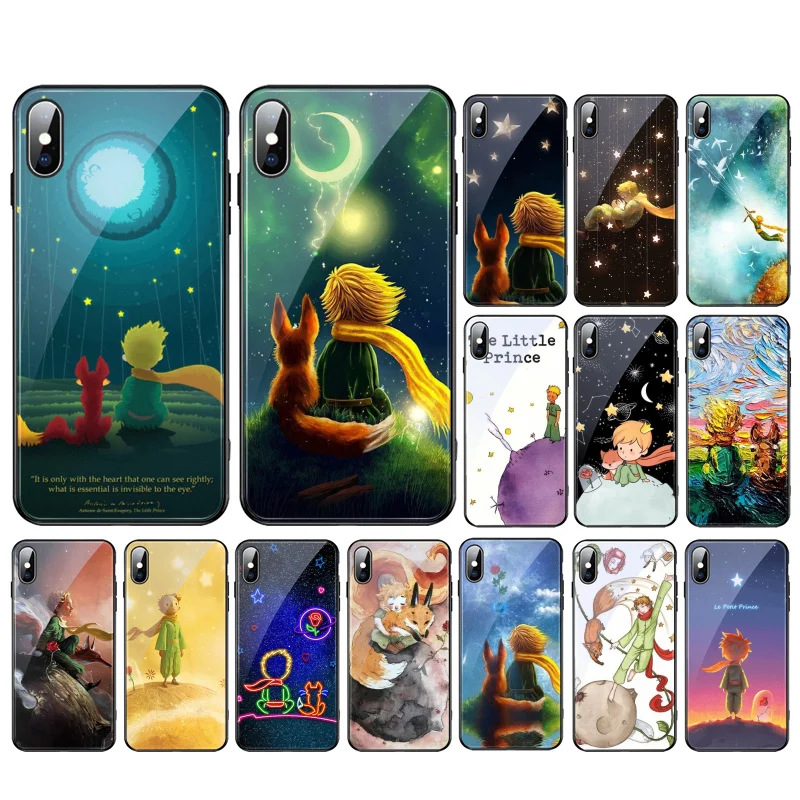 

The Little Prince Fox Starry Sky Glass phone case For iphone 15 14 13 Pro Max 12 11 Pro Max XS Mobile Phone Case Funda