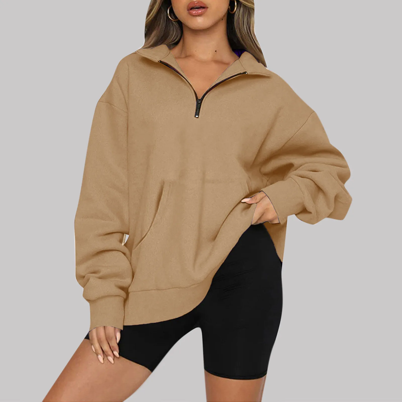 Zip Lapel Hoodies For Womens Oversized Solid Color Pullover Long Sleeve Sweatshirt European American Vintage Style Autumn
Zip Lapel Hoodies For Womens Oversized Solid Color Pullover Long Sleeve Sweatshirt European American Vintage Style Autumn