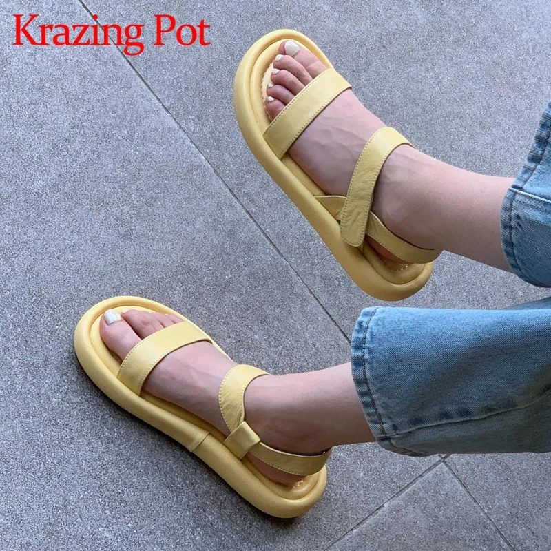 Krazing Pot Summer New Genuine Leather Thick Bottom Summer Shoes Concise Style Solid Velcro Fashion Leisure Women Sandals L97
Krazing Pot Summer New Genuine Leather Thick Bottom Summer Shoes Concise Style Solid Velcro Fashion Leisure Women Sandals L97