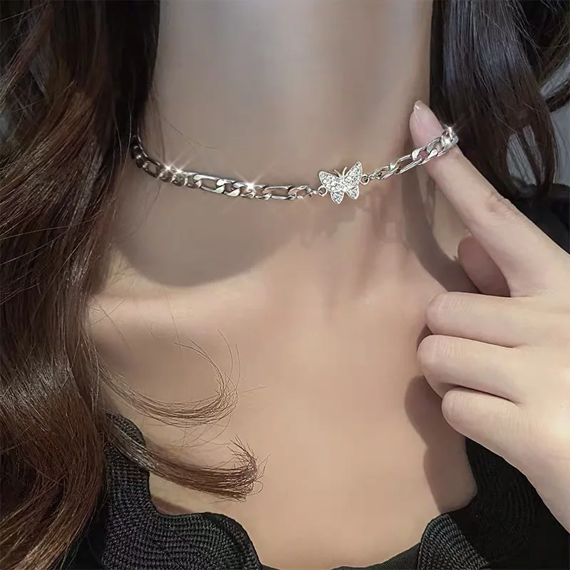 

New INS Niche Light Luxury Butterfly Choker Collarbone Chain Girl Hip-hop Trend Versatile Titanium Steel Necklace for women