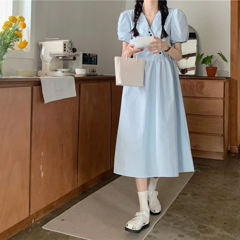 Deeptown Korean Style Blue Midi Dress Women Preppy Academic Sweet V-neck Short Puff Sleeve Holiday Dresses High Waist Vestidos
Deeptown Korean Style Blue Midi Dress Women Preppy Academic Sweet V-neck Short Puff Sleeve Holiday Dresses High Waist Vestidos