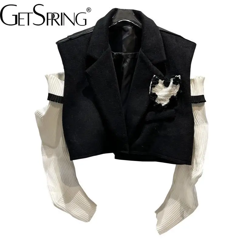 GetSpring Женский блейзер кожаный комбинированный вязаный рукав женский черный шерстяной костюм пальто модный короткий женский костюм куртка ...
GetSpring Женский блейзер кожаный комбинированный вязаный рукав женский черный шерстяной костюм пальто модный короткий женский костюм куртка ...