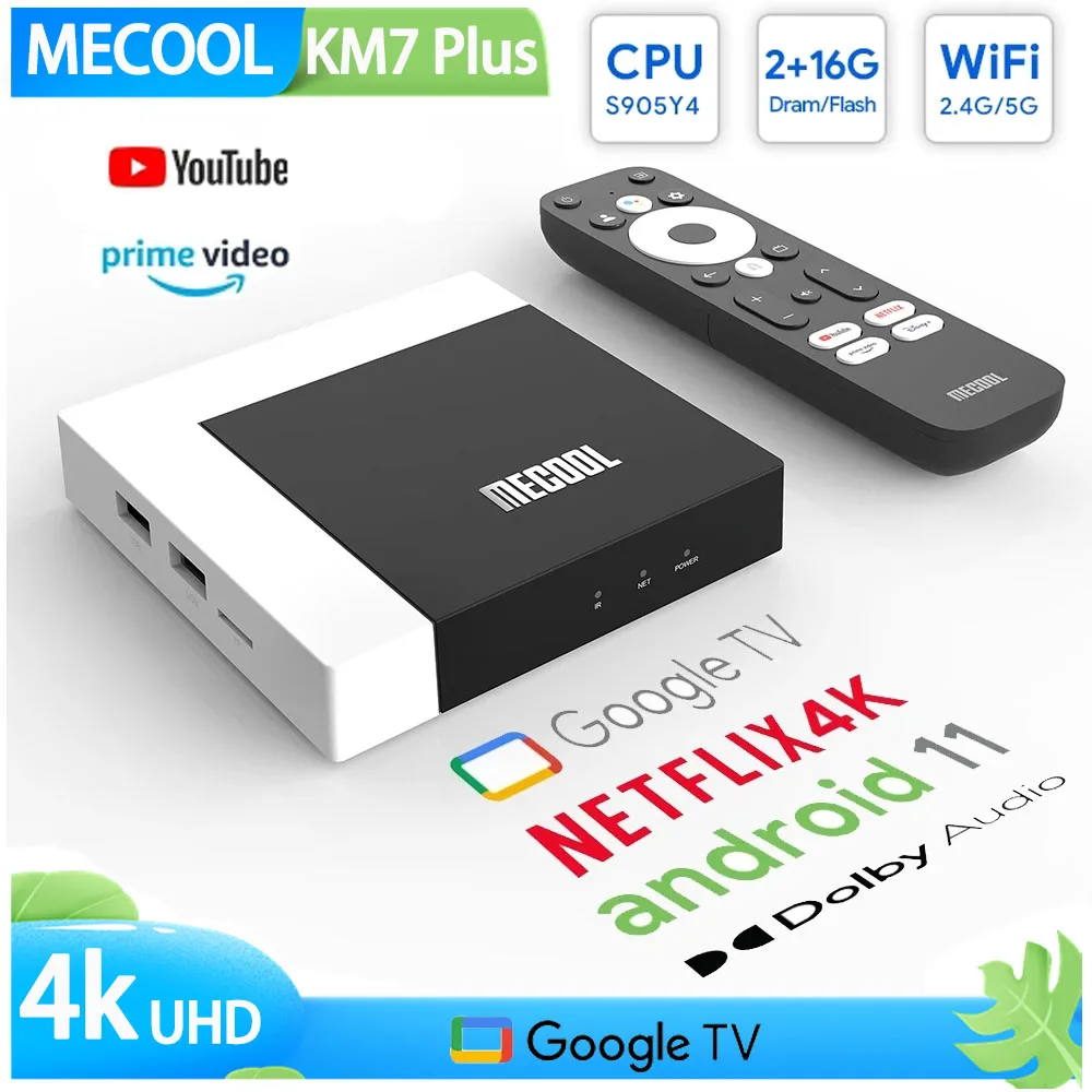 

MECOOL KM7 Plus TV Box Android 11 Netflix 4k Google Certified TV 2GB DDR4 16GB ROM 1 Amlogic S905Y4 ATV AV1 Home Media Player