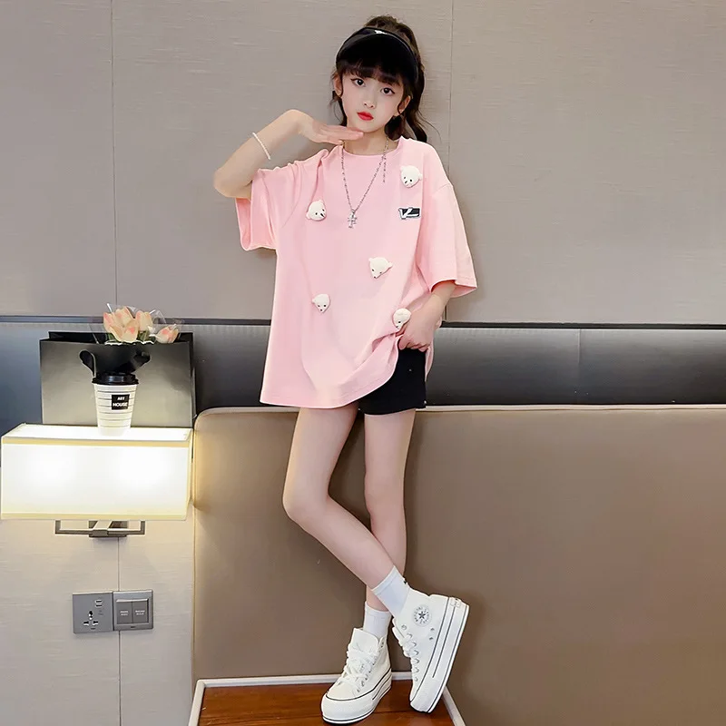 Girls' New T-shirt 2023 Summer Fashion Children's Casual Cartoon 3D Bear Round Neck Medium Long Short Sleeve Top Clothing
Girls' New T-shirt 2023 Summer Fashion Children's Casual Cartoon 3D Bear Round Neck Medium Long Short Sleeve Top Clothing