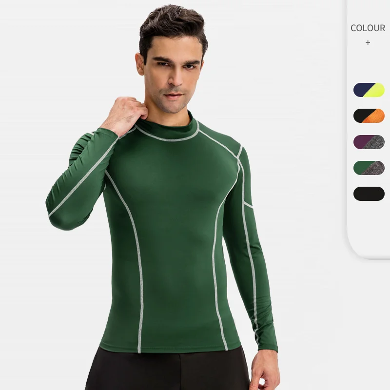 Men's fitness long sleeve high elastic tight fast drying running training clothes high collar color matching sports top 01506
Men's fitness long sleeve high elastic tight fast drying running training clothes high collar color matching sports top 01506