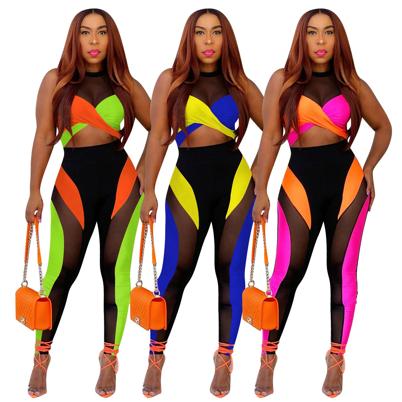 Active Sport Two Piece Sets Womens Outifits Summer New Multi-color Patchwork Crop Tops Mesh Pants Streetwear Tracksuit Y2k
Active Sport Two Piece Sets Womens Outifits Summer New Multi-color Patchwork Crop Tops Mesh Pants Streetwear Tracksuit Y2k