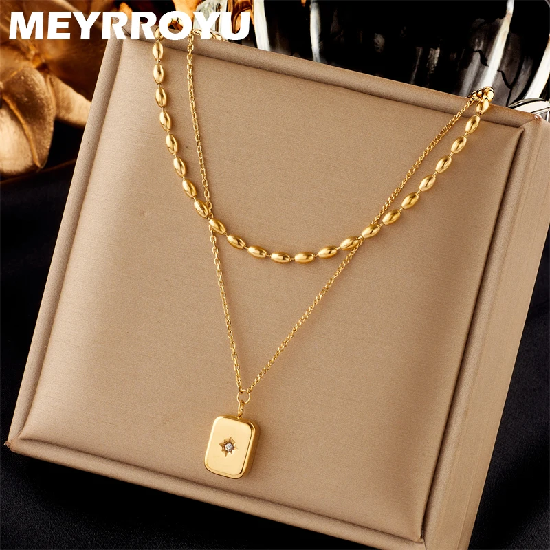 MEYRROYU 316L Stainless Steel Double Chain Rectangle Pendant Clavicle Necklace For Women Party Gifts Jewelry Accessories Bijoux
MEYRROYU 316L Stainless Steel Double Chain Rectangle Pendant Clavicle Necklace For Women Party Gifts Jewelry Accessories Bijoux