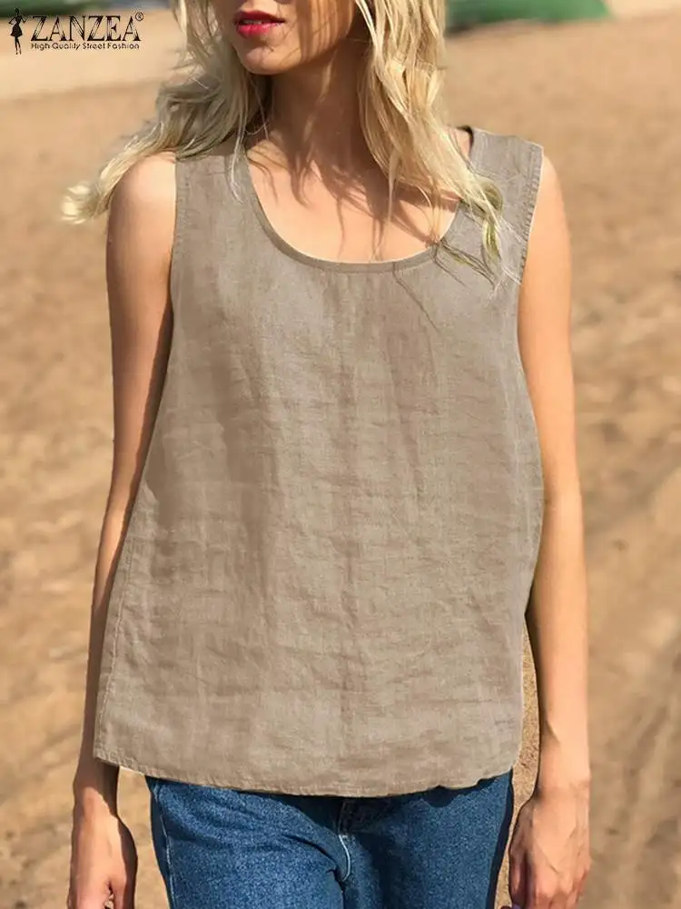 Summer Elegant Beach Blouse ZANZEA Fashion Casual Tank Shirt Women Sleeveless O-Neck Solid Cotton Tops Camis Female Work Blusas
Summer Elegant Beach Blouse ZANZEA Fashion Casual Tank Shirt Women Sleeveless O-Neck Solid Cotton Tops Camis Female Work Blusas