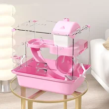 Pet Hamster Cage Acrylic Transparent with Slide Double Deck Villa Suitable for Guinea Pig Small Animals Pet Feeding Box Supplies