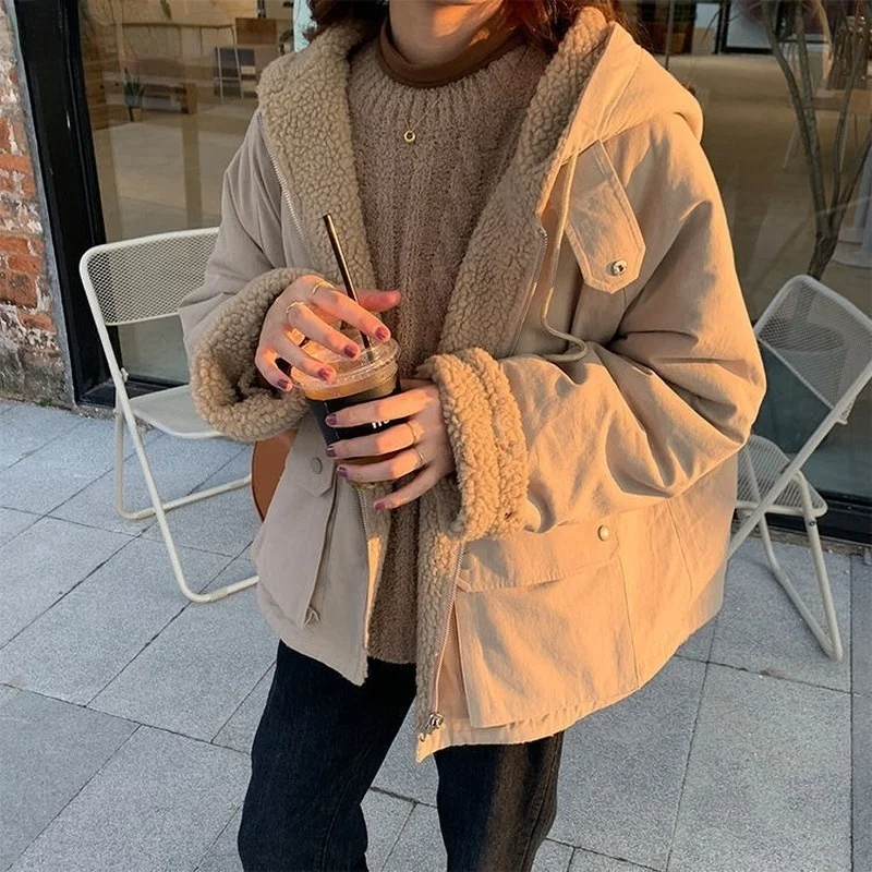 Women Hooded Thick Coat Ladies Soft Jackets Double Sided Outerwear Autumn Winter Warm Long Sleeve Tops Winter Coat Y2K
Women Hooded Thick Coat Ladies Soft Jackets Double Sided Outerwear Autumn Winter Warm Long Sleeve Tops Winter Coat Y2K