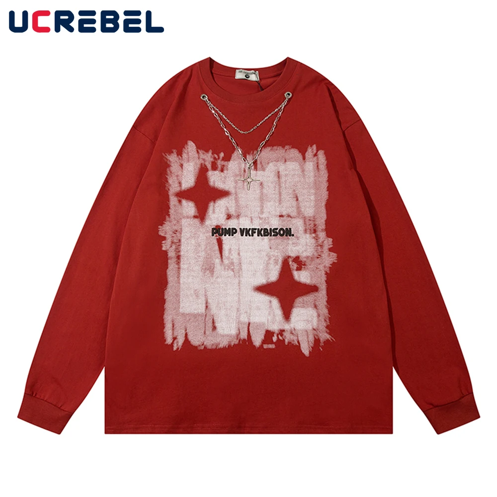 Streetwear Print Crew Neck Long Sleeve T-shirt Mens High Street Chain Decoration Loose Casual Cotton Top Men
Streetwear Print Crew Neck Long Sleeve T-shirt Mens High Street Chain Decoration Loose Casual Cotton Top Men