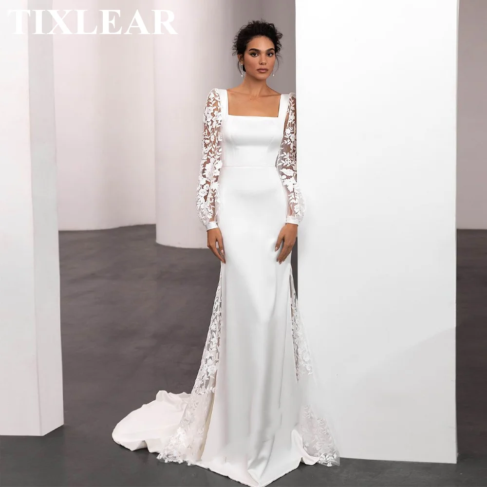 TIXLEAR Square Collar Wedding Dress For Women Mermaid Backless Lace Up Sweep Train vestidos para mujer ve stido novia 웨딩드레스
TIXLEAR Square Collar Wedding Dress For Women Mermaid Backless Lace Up Sweep Train vestidos para mujer ve stido novia 웨딩드레스