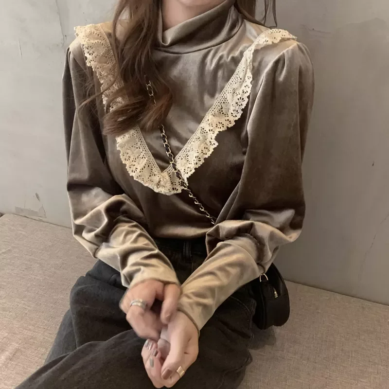 Lace Blouses Ruffle Patchwork Women Black Shirts Korean Vintage Turtleneck Elegant Ladies Tops Blusa Mujer De Moda 2022
Lace Blouses Ruffle Patchwork Women Black Shirts Korean Vintage Turtleneck Elegant Ladies Tops Blusa Mujer De Moda 2022