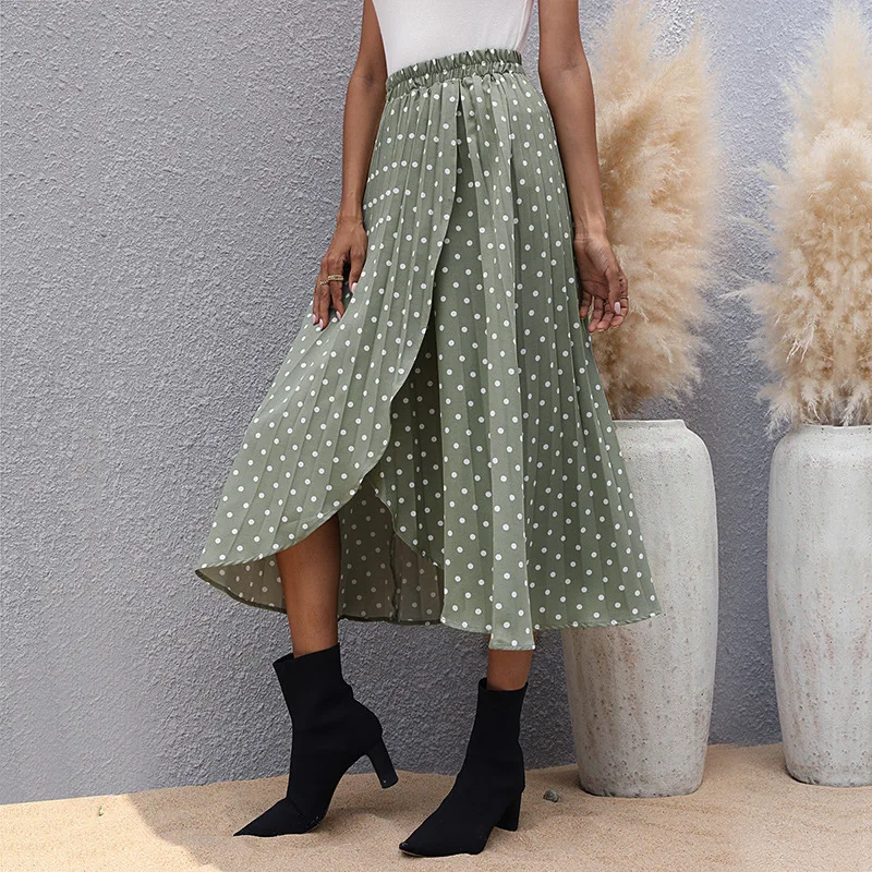 【JENNER】Summer new women's polka dot green European and American large swing chiffon long skirt commuter skirt women
【JENNER】Summer new women's polka dot green European and American large swing chiffon long skirt commuter skirt women