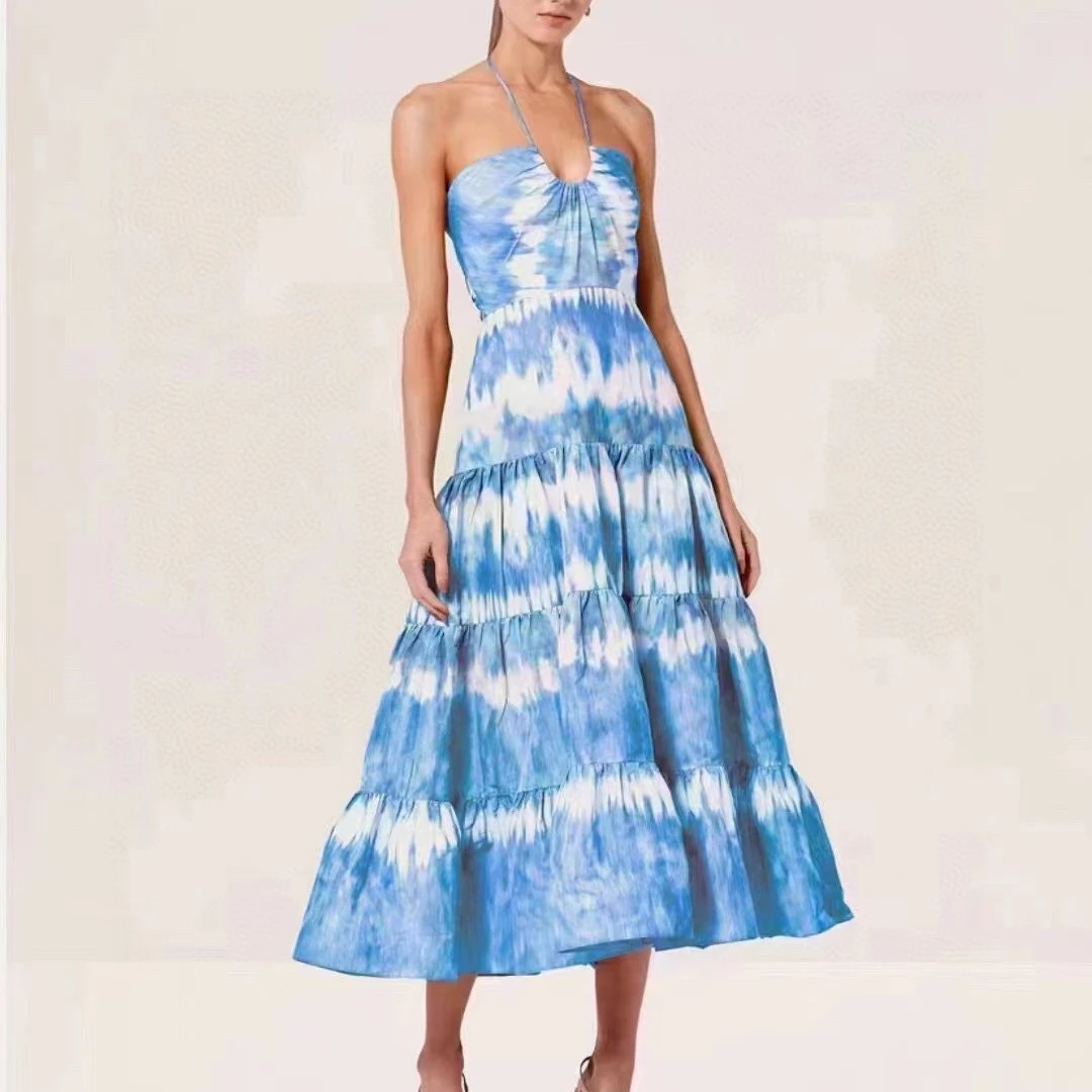 2023 Summer Beach Style Original Quality Blue Tie Dye Patchwork Strapless A-line Midi Dress for Women
2023 Summer Beach Style Original Quality Blue Tie Dye Patchwork Strapless A-line Midi Dress for Women