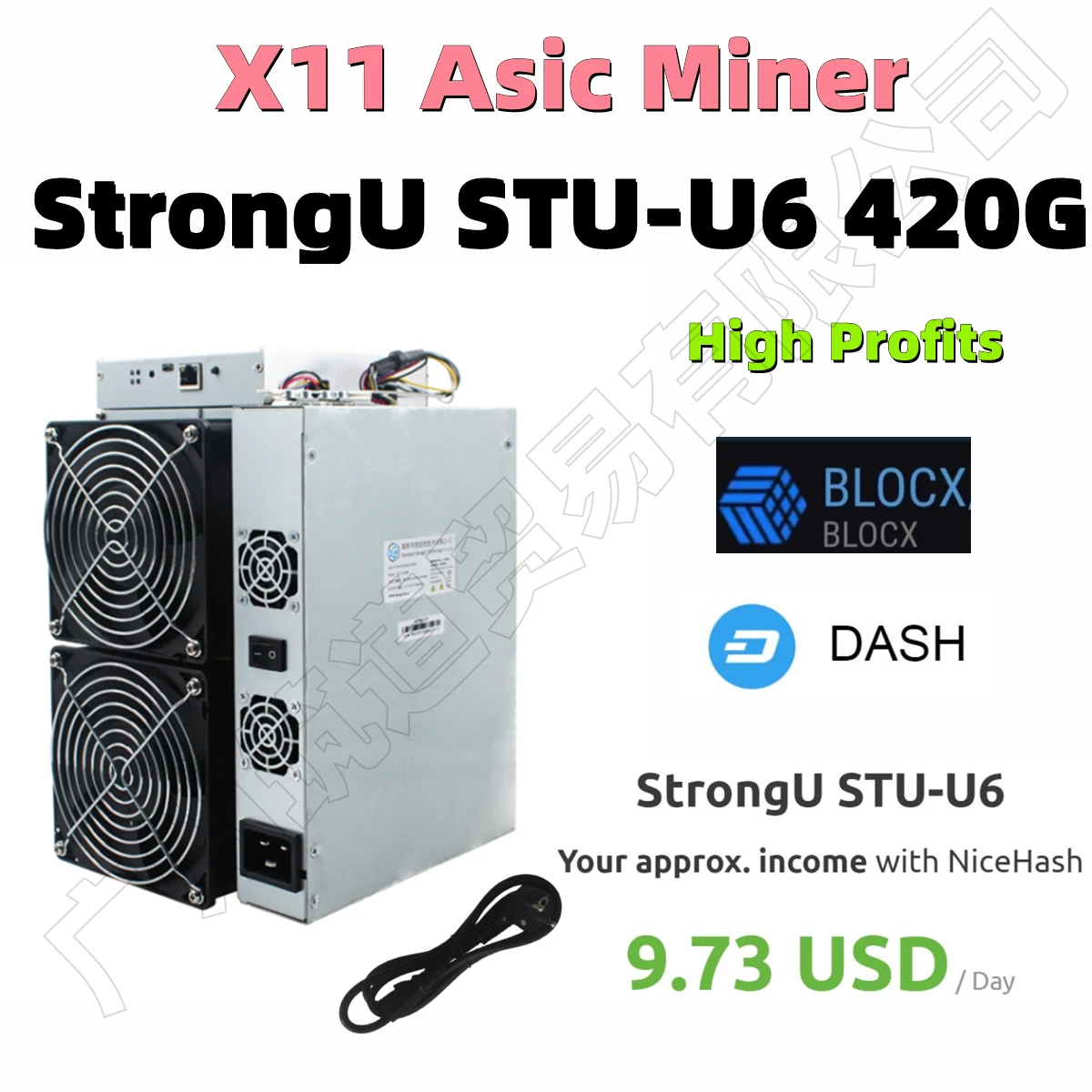 

In Stock BLOCX DASH Coin X11 Miner StrongU STU-U6 420G Asic Miner with PSU is Better than Antminer D5 D7 Baikal G28 X7