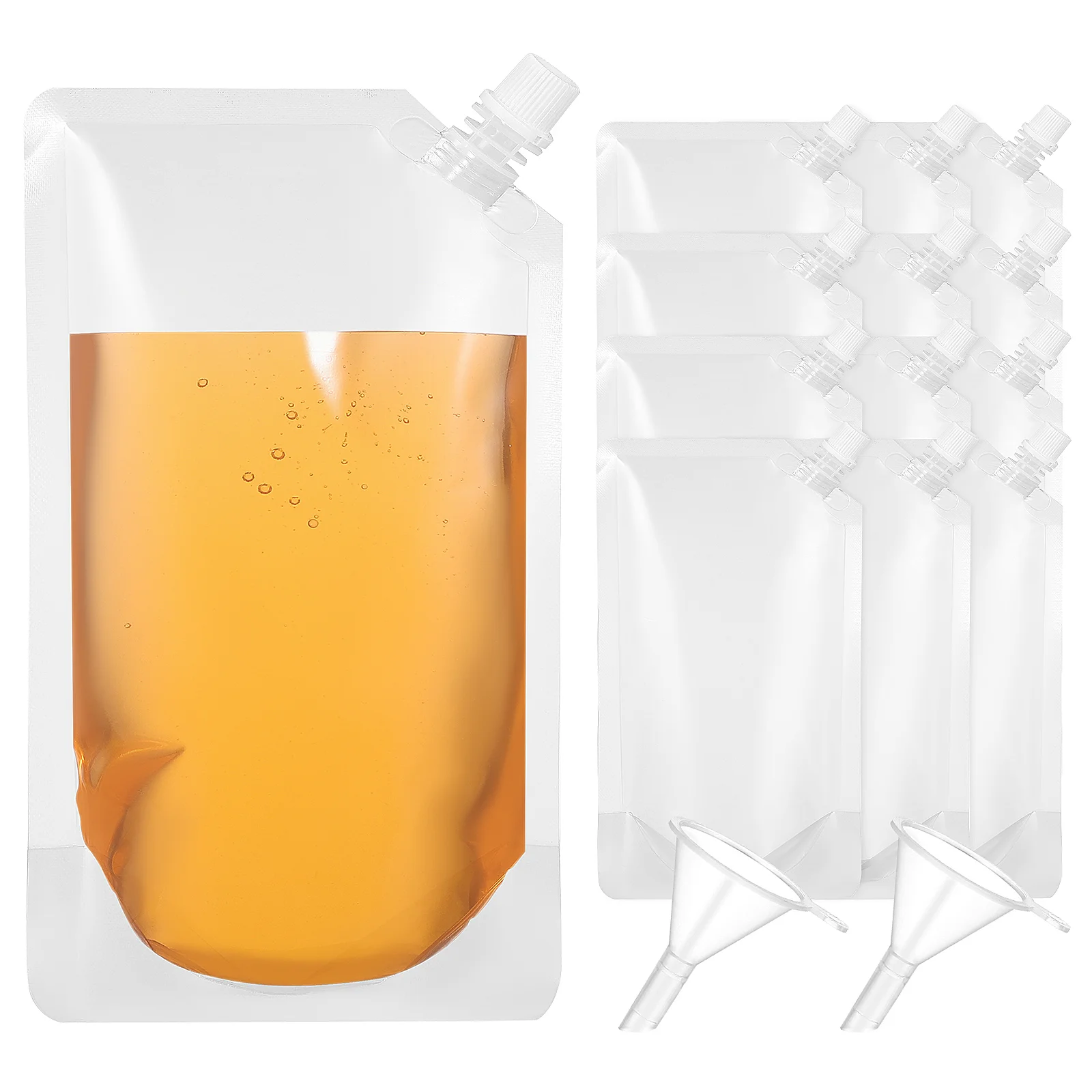 

12Pcs Plastic Drink Flasks 500ml Refillable Drink Pouches Juice Bags with Funnels for Hot Cold Beverage
