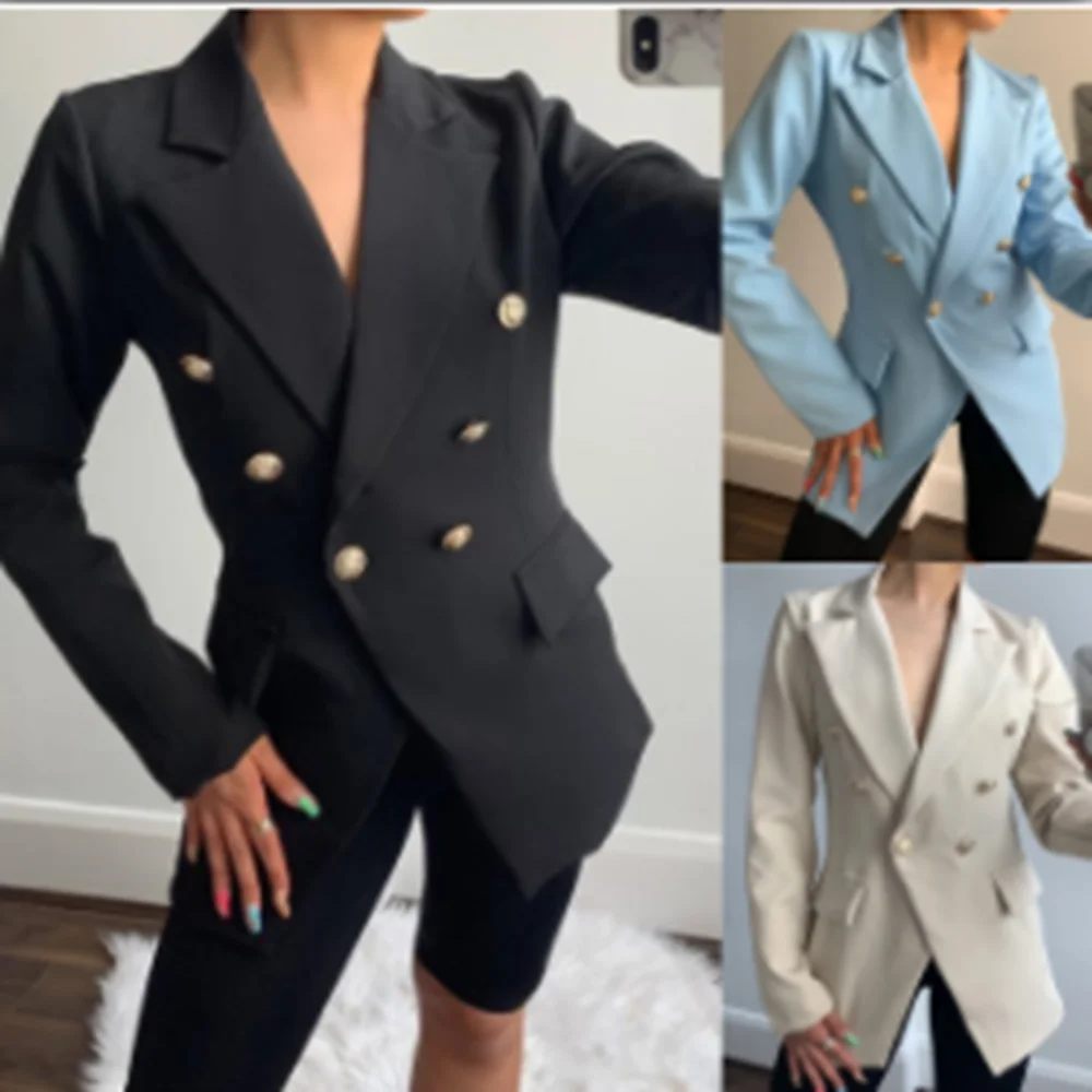 New Blazer Women Temperament goddess fan Long-sleeved slim waist Double-breasted Cardigan solid color mid-length coat small suit
New Blazer Women Temperament goddess fan Long-sleeved slim waist Double-breasted Cardigan solid color mid-length coat small suit