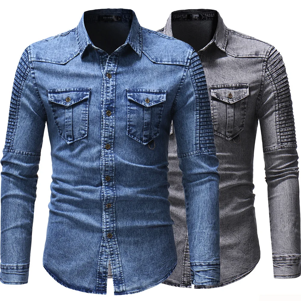 2022spring and Autumn New Pleated Stitching Sleeves Men's Denim Long-Sleeved Shirt Denim Jacket harajuku shirt men shirt
2022spring and Autumn New Pleated Stitching Sleeves Men's Denim Long-Sleeved Shirt Denim Jacket harajuku shirt men shirt