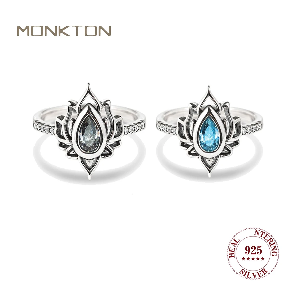 

Monkton Wedding Bands 925 Sterling Silver Ring for Women Jewelry Vintage Lotus Flower Gemstone Rings Woman Trends 2023