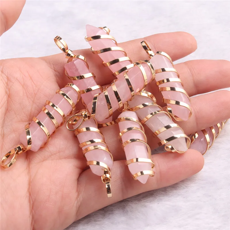 Wholesale Gold Wire Wrapped Rose Pink Quartz Healing Crystal Pillar Charms Chakra Pendants for Necklaces Making
Wholesale Gold Wire Wrapped Rose Pink Quartz Healing Crystal Pillar Charms Chakra Pendants for Necklaces Making