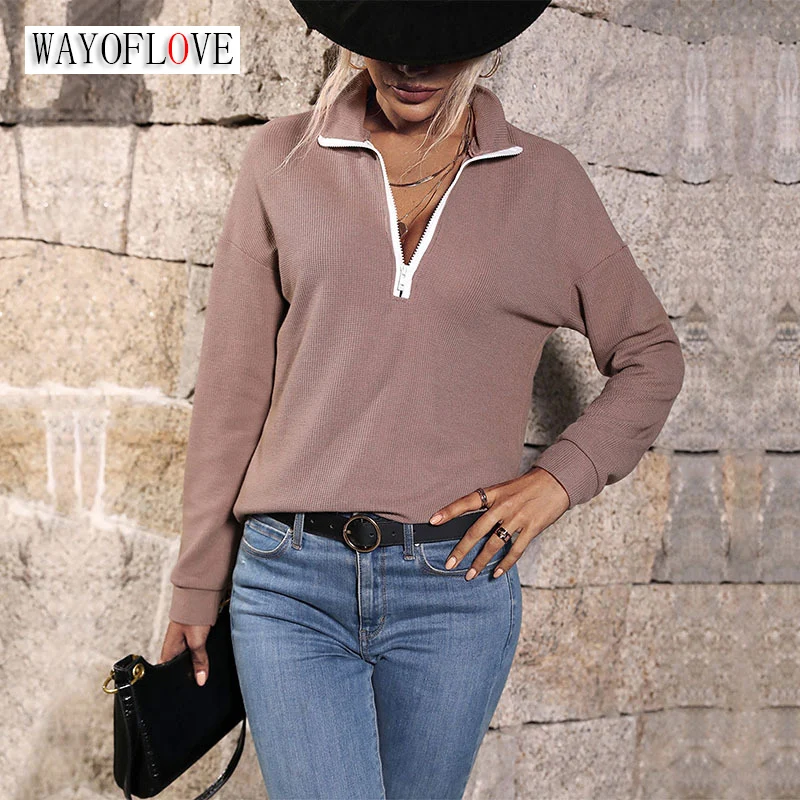 WAYOFLOVE Autumn Winter Zipper Long Sleeve Shirt Women Loose Patchwork Turn-down Collar Pullover Tops Casual Slim Woman T-shirts
WAYOFLOVE Autumn Winter Zipper Long Sleeve Shirt Women Loose Patchwork Turn-down Collar Pullover Tops Casual Slim Woman T-shirts