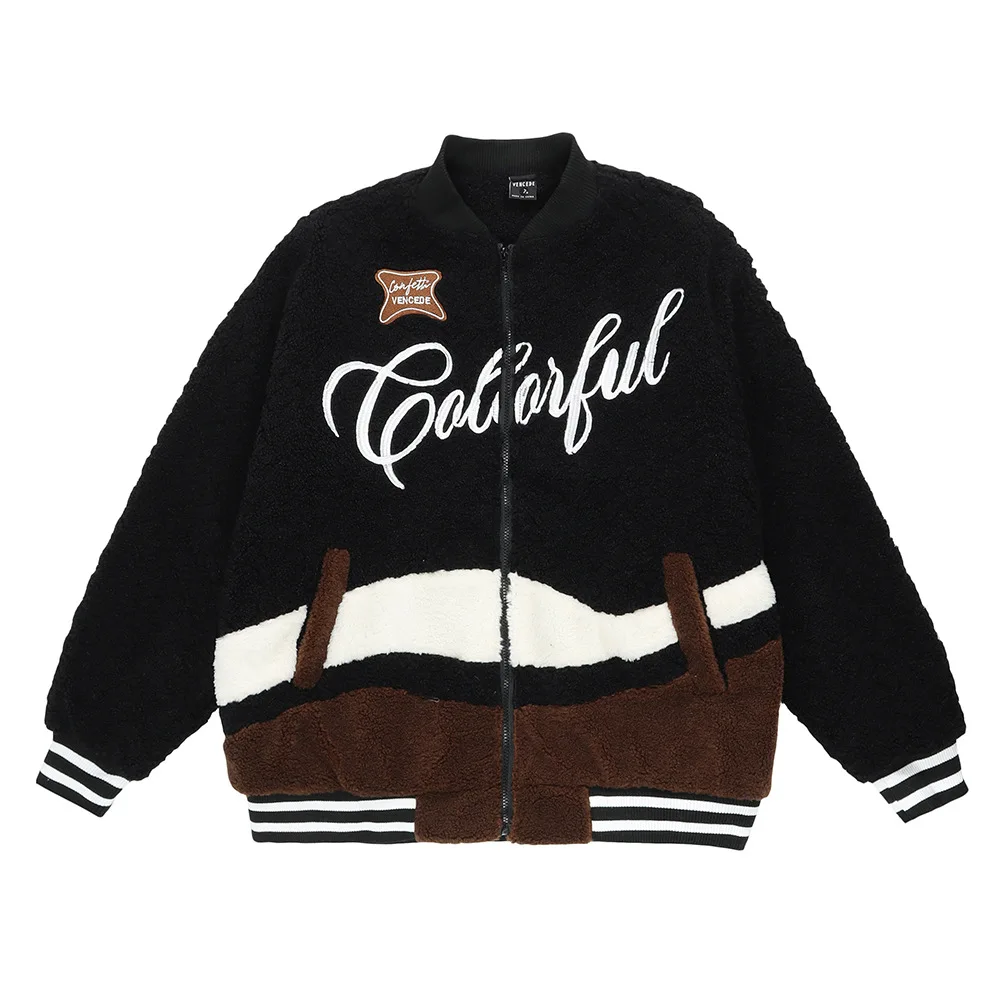 Popular Color Matching Stitching Letter Embroidery Lamb Velvet Cotton Jacket Men's Fashion Brand American Loose Winter Zip Coat
Popular Color Matching Stitching Letter Embroidery Lamb Velvet Cotton Jacket Men's Fashion Brand American Loose Winter Zip Coat