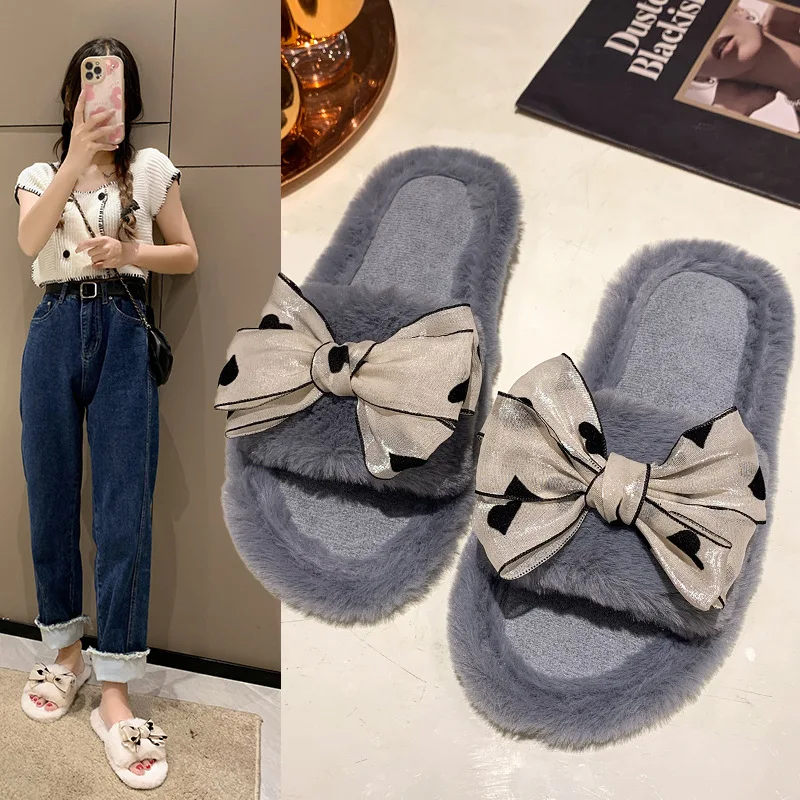 Butterfly Knot Home Shoes Women's Autumn and Winter Indoor Plush Fashion Cotton Slippers One-word Furry Slippers Tenis Feminino
Butterfly Knot Home Shoes Women's Autumn and Winter Indoor Plush Fashion Cotton Slippers One-word Furry Slippers Tenis Feminino
