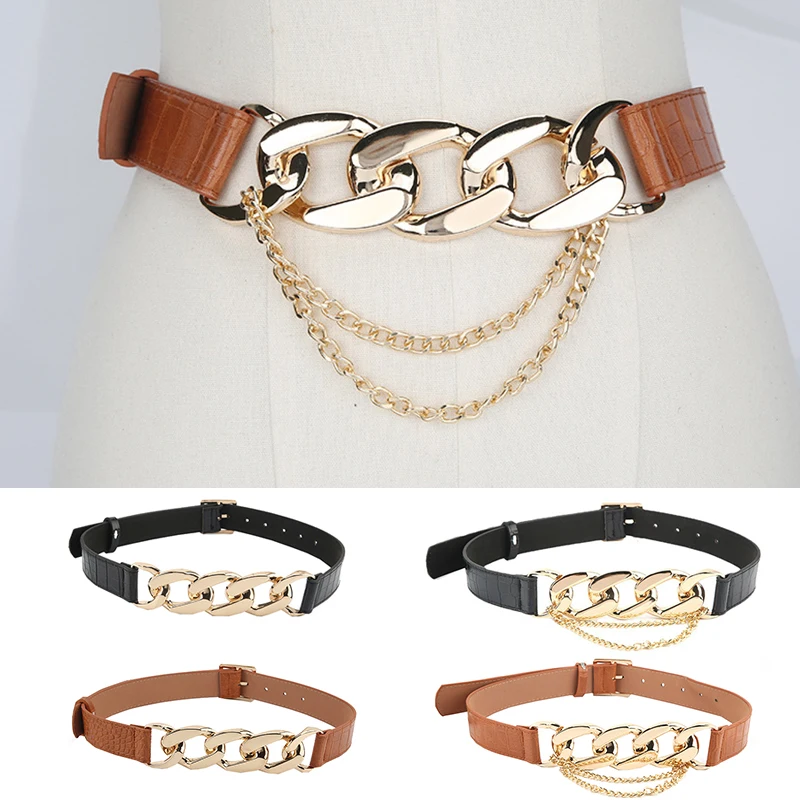Gold Chain Faux Leather Belt Metal Waist Chain Belt Ladies Coat Dress Waistbands Stone Pattern Buckle Belt Stretch Cummerbunds
Gold Chain Faux Leather Belt Metal Waist Chain Belt Ladies Coat Dress Waistbands Stone Pattern Buckle Belt Stretch Cummerbunds