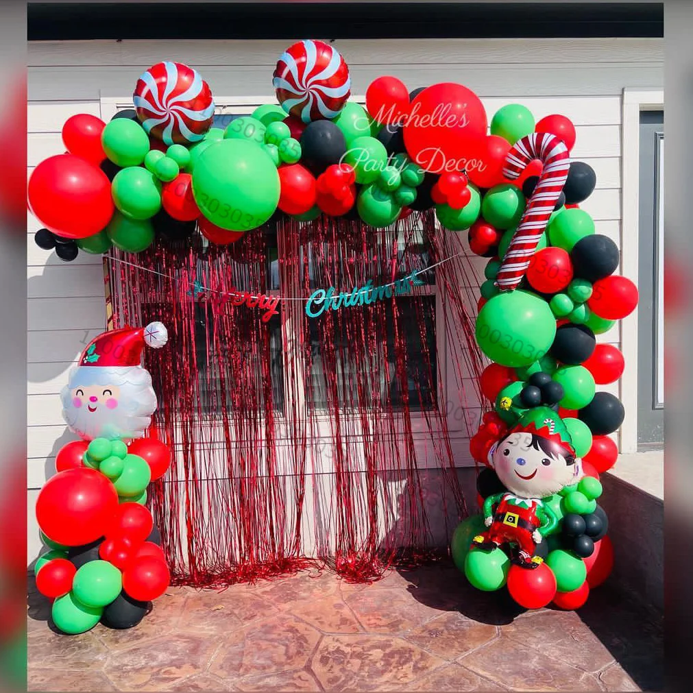 

Рождественские воздушные шары, арочные зеленые, красные, конфетные, тростниковые, фотофольгированные шары Санта-Клауса, новый год, Рождество, декоративные шары