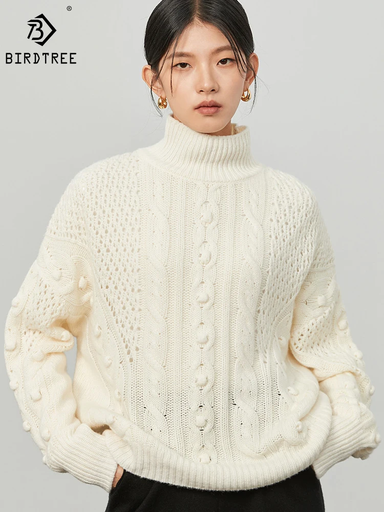 Birdtree 100%Wool Valley Wave Turtleneck Sweater Women Lazy Style Loose Dropped Shoulder Sleeve Knit For Fall/Winter T38806QD
Birdtree 100%Wool Valley Wave Turtleneck Sweater Women Lazy Style Loose Dropped Shoulder Sleeve Knit For Fall/Winter T38806QD
