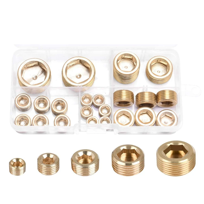 23Pcs Brass Pipe Fitting,1/8 inch 1/4 inch 3/8 inch 1/2 inch 3/4 inch NPT Brass Internal Hex Thread Socket Pipe Plug Set
23Pcs Brass Pipe Fitting,1/8 inch 1/4 inch 3/8 inch 1/2 inch 3/4 inch NPT Brass Internal Hex Thread Socket Pipe Plug Set