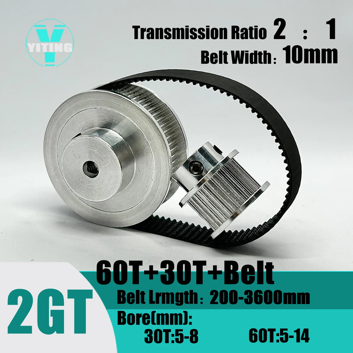 

2GT 2M 60Teeth 30T GT2 30Teeth 60T Timing Belt Pulley Set Belt Width 10mm Bore 5~14mm 2:1 Wheel Synchronous Pulley Belt Kit