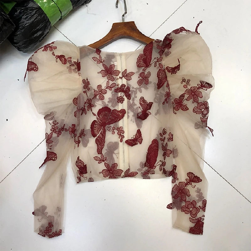 Sexy Women Lady Crochet Mesh Sheer See-Through Long Puff Sleeve Tops Shirt O-Neck Casual Butterfly Embroidered Blouse Top
Sexy Women Lady Crochet Mesh Sheer See-Through Long Puff Sleeve Tops Shirt O-Neck Casual Butterfly Embroidered Blouse Top