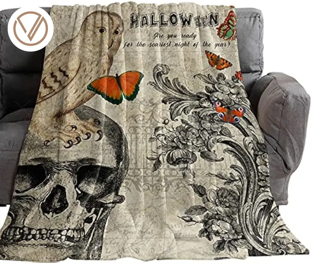 Vintage Halloween Owl with Butterfly Skull Throw Blanket Lightweight Cozy Warm Bed Flannel Blankets Chic Flowers for Sofa
Vintage Halloween Owl with Butterfly Skull Throw Blanket Lightweight Cozy Warm Bed Flannel Blankets Chic Flowers for Sofa