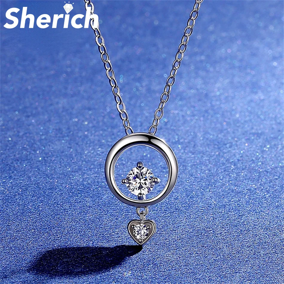 

Женское Ожерелье с кулоном Tbestone, Очаровательное ожерелье из серебра 0,5 пробы с муассанитом 100% карат и полым круглым сердечком