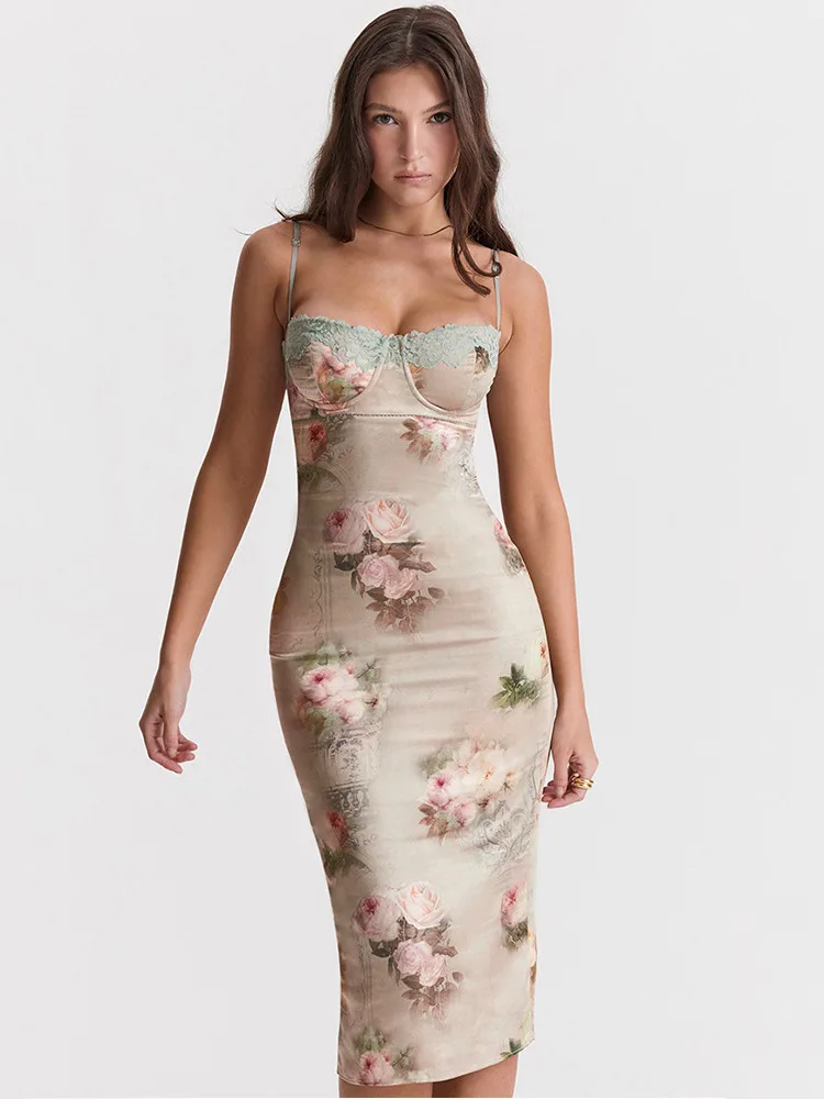 Saleqi Spaghetti Strap Lace Print Midi Dress For Women Robe Strapless Backless High Waist Bodycon Club Party Long Dress
Saleqi Spaghetti Strap Lace Print Midi Dress For Women Robe Strapless Backless High Waist Bodycon Club Party Long Dress