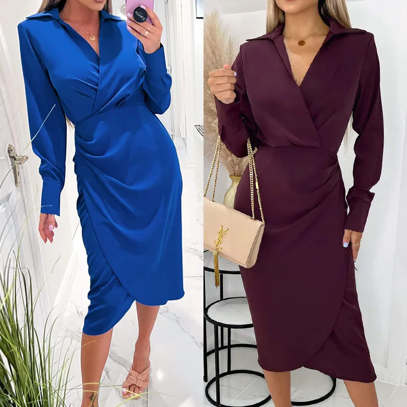 Fashion Autumn New Women Elegant Dress Female V Neck Long Sleeve Turn Down Collar Boducon Irregular Dress
Fashion Autumn New Women Elegant Dress Female V Neck Long Sleeve Turn Down Collar Boducon Irregular Dress