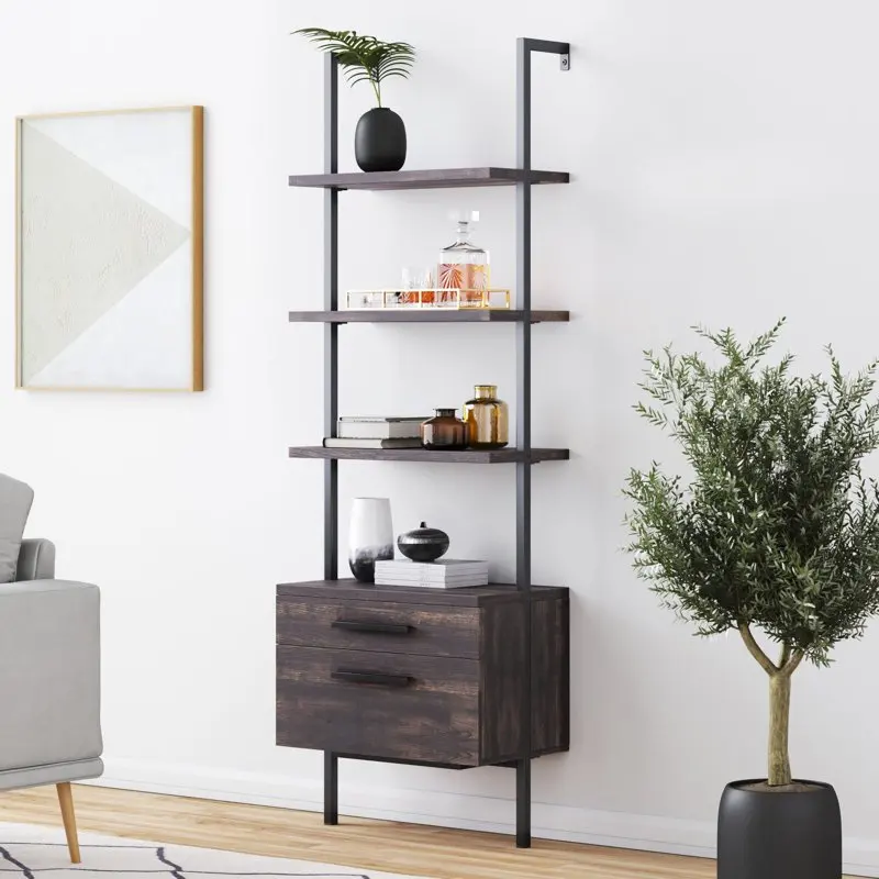 Theo Open Shelf Industrial Bookcase with Drawers in Warm Nutmeg Wood and Black Steel Frame
Theo Open Shelf Industrial Bookcase with Drawers in Warm Nutmeg Wood and Black Steel Frame