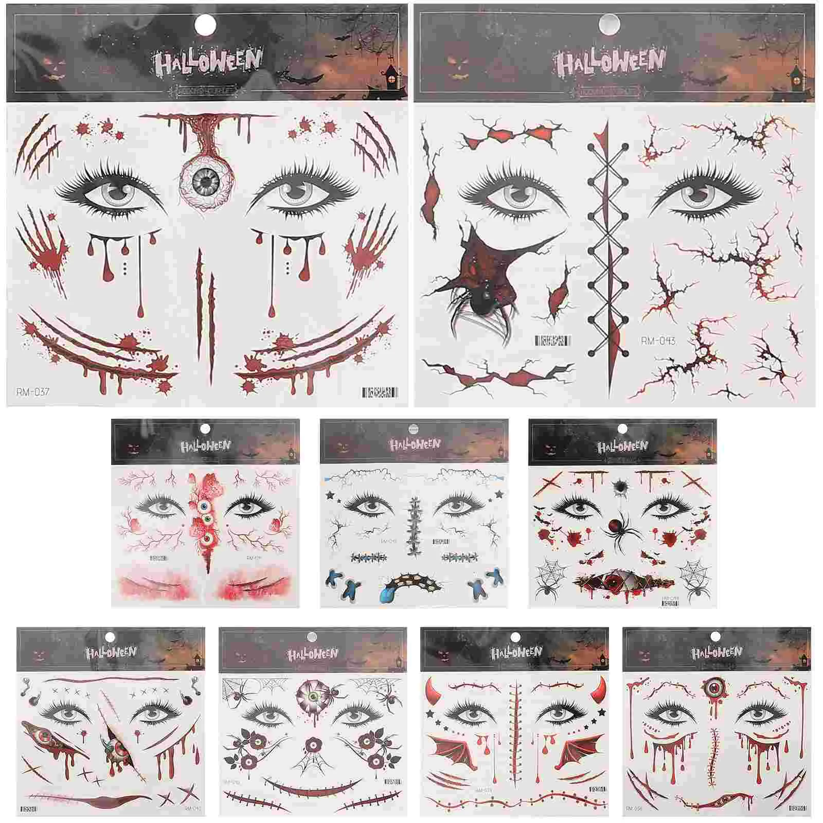 

9 Sheets Scar Makeup Realistic Tattoos Halloween Face Body Scars Decals Eyebrow Temporary Imported Water Film Paper Stickers