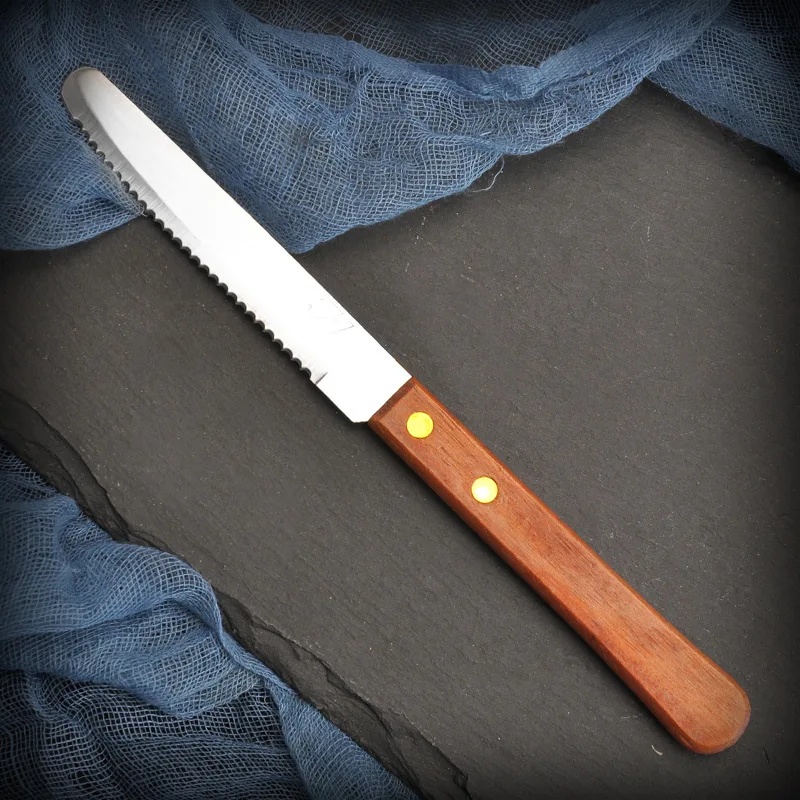 Wooden Handle Round Knife Household Steak Cutlery Steak Cutlery Western Food Knife Serrated Knife Stainless Steel Kitchenware
Wooden Handle Round Knife Household Steak Cutlery Steak Cutlery Western Food Knife Serrated Knife Stainless Steel Kitchenware