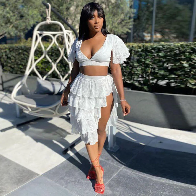 WUHE Cascading Ruffles Ball Gown High Side Split Skirt and Crop Tops Matching Two Piece Set for Women Beach Elegant Outfits
WUHE Cascading Ruffles Ball Gown High Side Split Skirt and Crop Tops Matching Two Piece Set for Women Beach Elegant Outfits