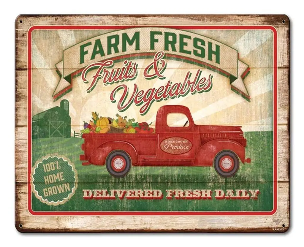 Farm Fresh Fruits and Vegetables Retro Vintage Decor Metal Tin Sign 12 x 8 Inches
Farm Fresh Fruits and Vegetables Retro Vintage Decor Metal Tin Sign 12 x 8 Inches