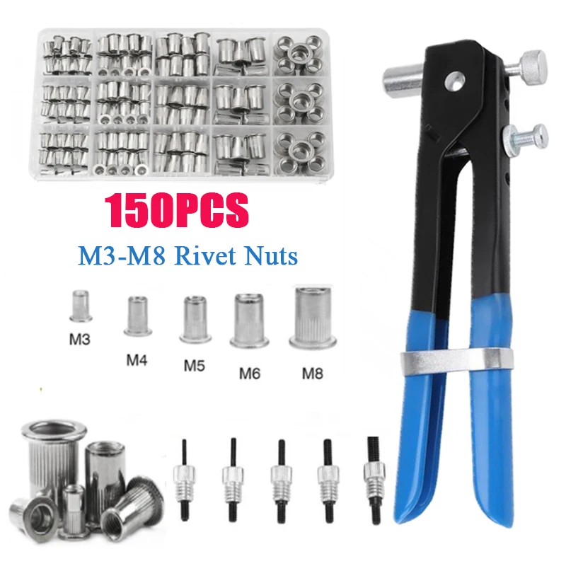 150PCS Mandrel Rivet Nut Gun M3 M4 M5 M6 M8 Thread Insert Stainless Steel Rivet Nut with Threaded Retainer Tools Clamping Lever
150PCS Mandrel Rivet Nut Gun M3 M4 M5 M6 M8 Thread Insert Stainless Steel Rivet Nut with Threaded Retainer Tools Clamping Lever