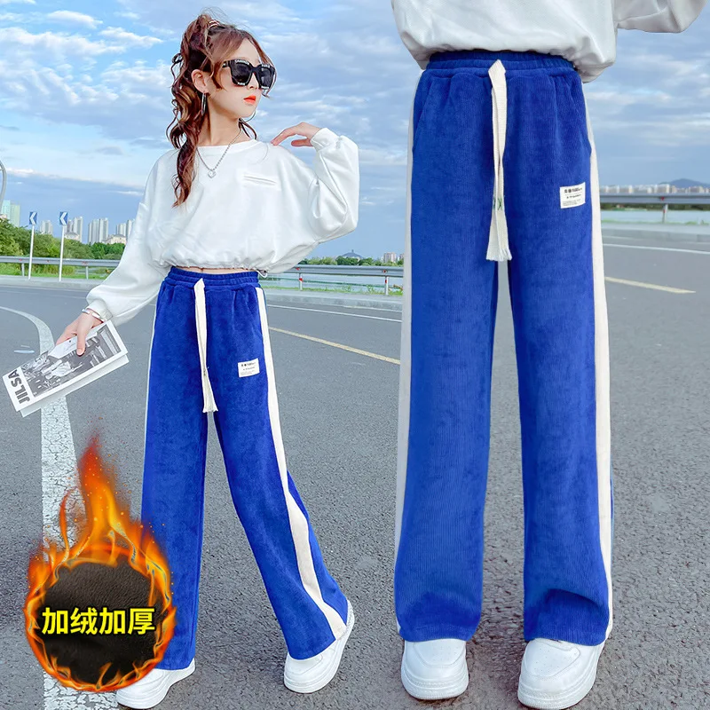 Kids Clothes for Teens Fashion Casual Sweatpants Winter Thick Warm Trousers for Girls Side Striped Velvet Wide Leg Pants 4-14 Y
Kids Clothes for Teens Fashion Casual Sweatpants Winter Thick Warm Trousers for Girls Side Striped Velvet Wide Leg Pants 4-14 Y