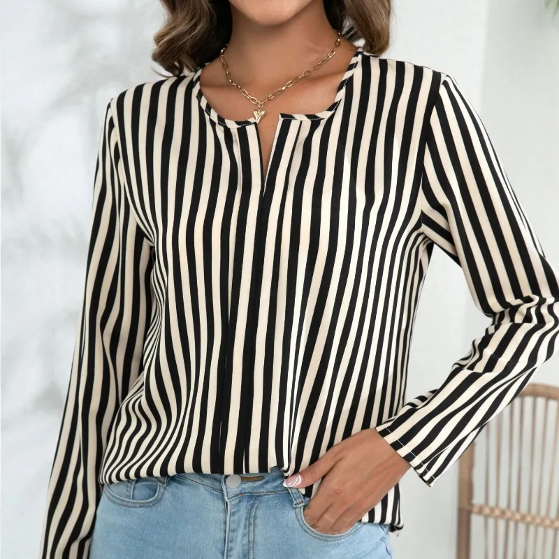 Spring and Autumn Women's Pullover Round Neck Printing Stripe Slim Fit Loose Fashion Casual Elegant Commuter Long Sleeve Tops 
Spring and Autumn Women's Pullover Round Neck Printing Stripe Slim Fit Loose Fashion Casual Elegant Commuter Long Sleeve Tops