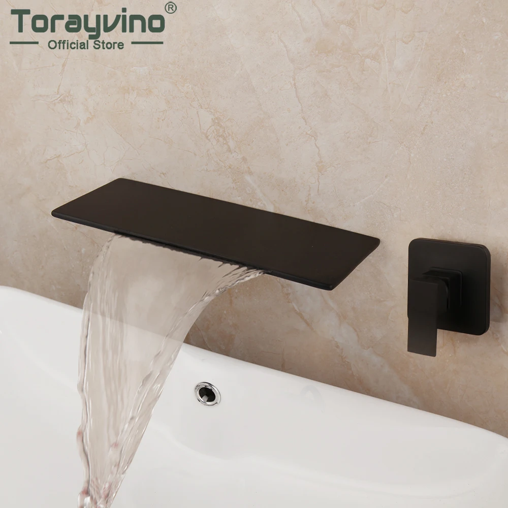 

Torayvino Matte Black Bathroom Faucet Waterfall Spout Wall Mounted Bathtub Washbasin Basin Sink Mixer Water Tap 1 Handle Faucet