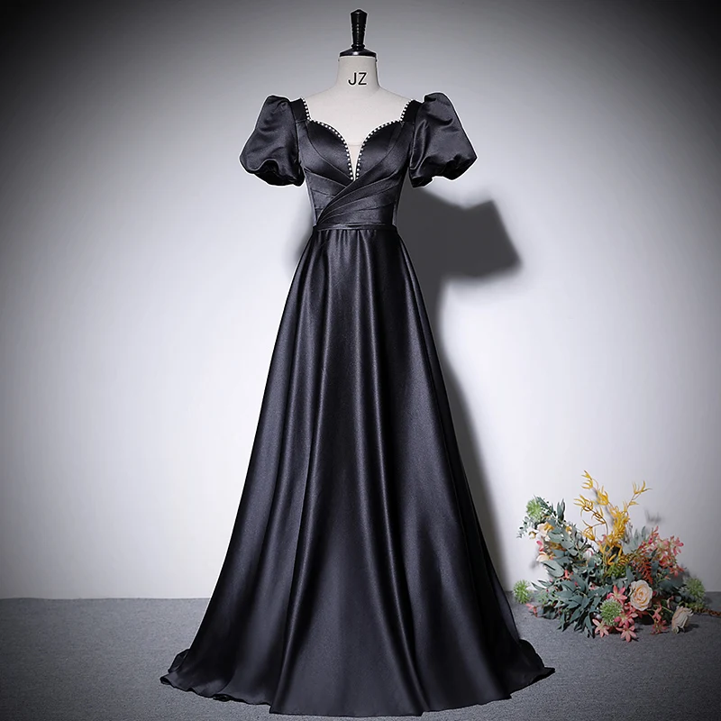 Evening Dress Elegant V-Neck Short Sleeves Pleat Satin Floor Length Black Lace Up A-Line New Plus Size Women party Dresses B2455
Evening Dress Elegant V-Neck Short Sleeves Pleat Satin Floor Length Black Lace Up A-Line New Plus Size Women party Dresses B2455